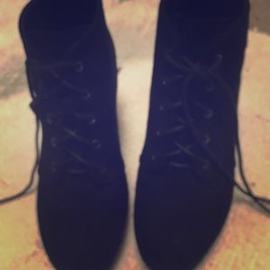 Black suede type platform bootie